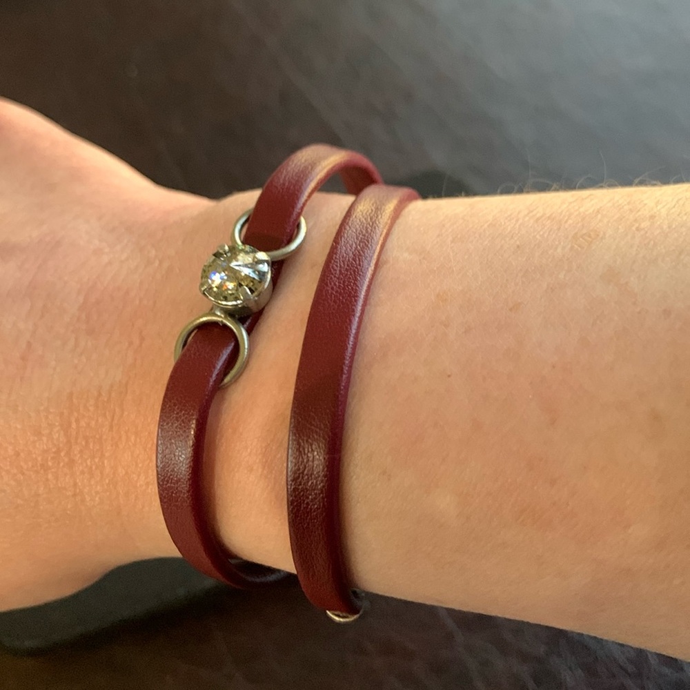 Sabika red leather wrap single stone bracelet